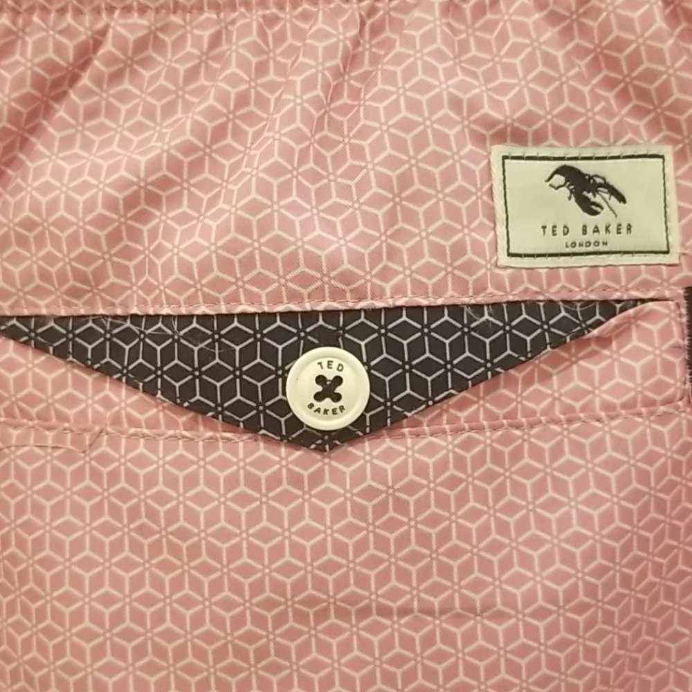 💕TED BAKER💕 Ribs Geo Printed Swim Shorts ~ Pink